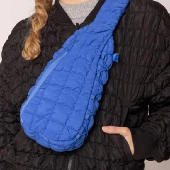 NWT Blue Brielle Quilted Puffer Sling Bag | Lightweight Crossbody Chest Bag - Picture 2 of 3
